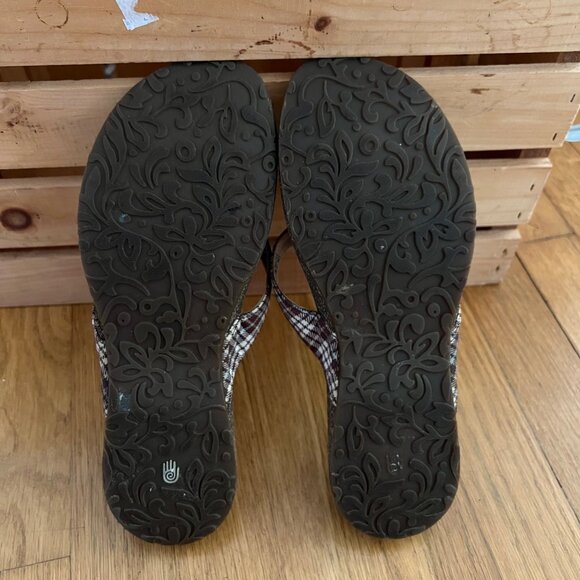 Teva Size 7.5 Brown Plaid Ventura Leather Toe Post Thong Flip Flop Sandals #6503 - Picture 7 of 16
